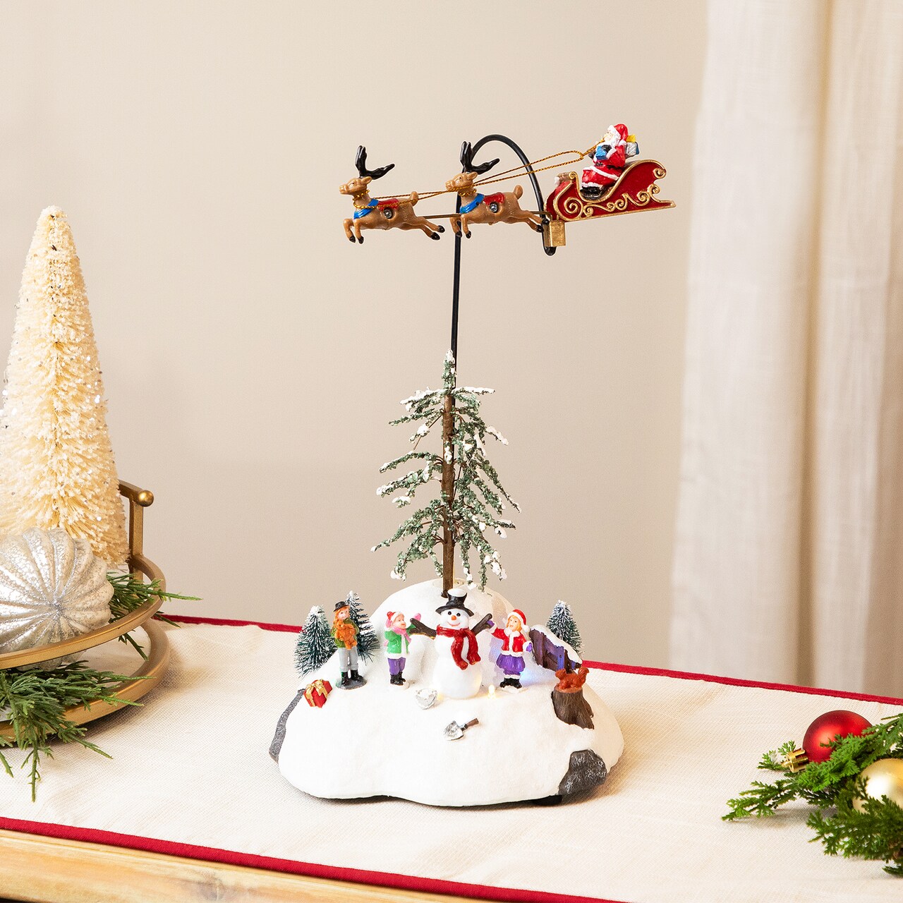 Northlight LED Lighted and Musical Flying Santa Animated Christmas Village Display - 13.5"